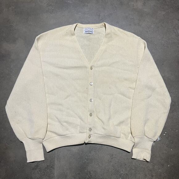 Vintage 80s Robert Bruce Arnold Palmer Cream Alpaca Cardigan - Picture 1 of 5